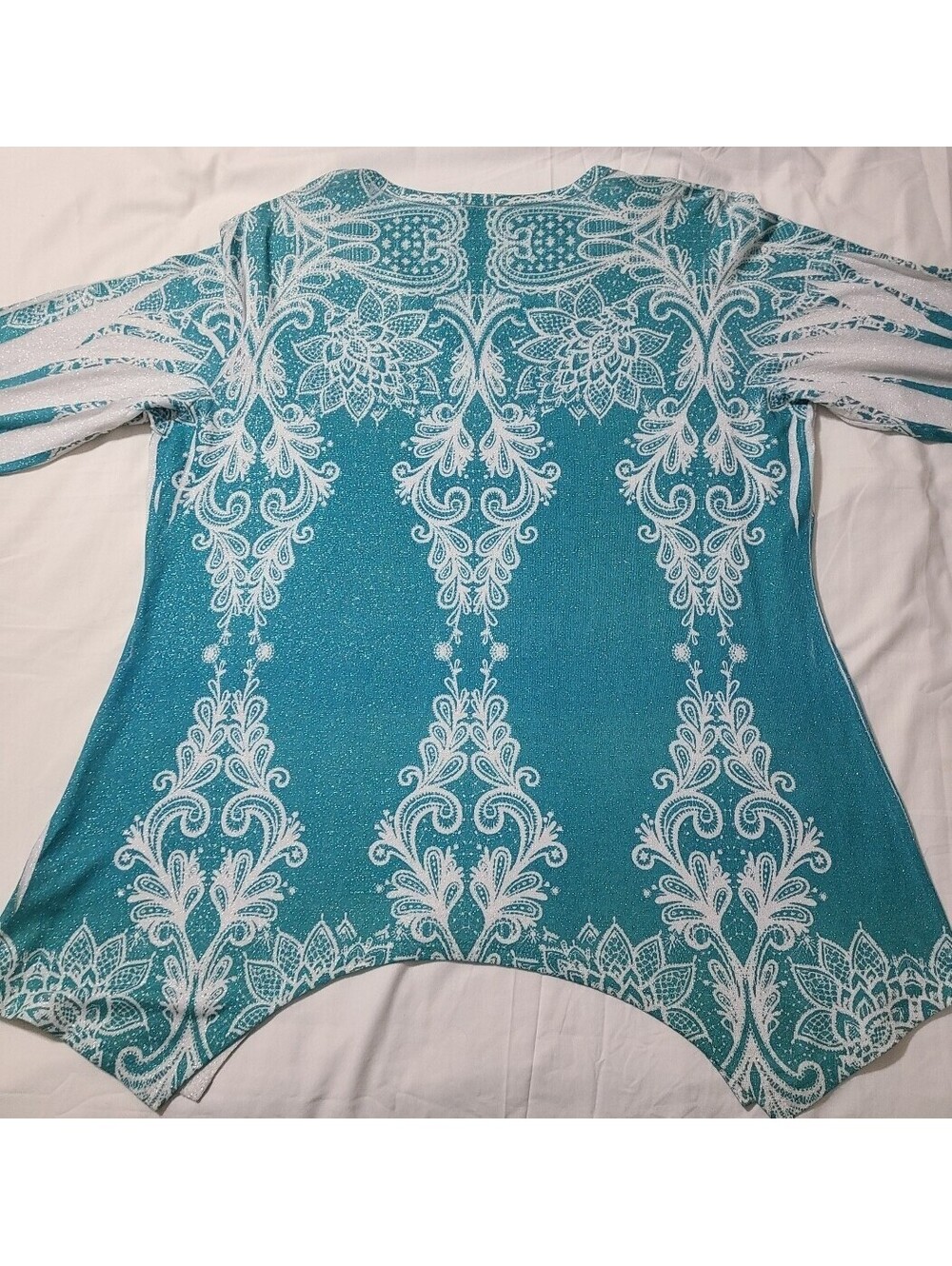 Reba NWT Womens 3X Carnival Teal Glitter Sharkbite Hem Tunic Top Western Boho
